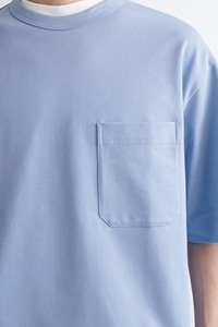 T-shirt en coton bleu clair à manches courtes et col rond pour homme, coupe ample, décontracté, couleur unie, tricot jersey - Product Image 5