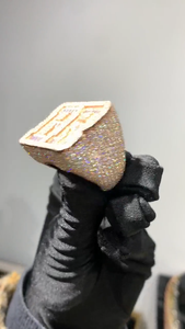 925 <b>Silver</b> Lab Grown Diamond Initial Letter BR <b>Ring</b> Baguette Halo Statement Signet <b>Ring</b> For <b>Men</b> - Product Image 4