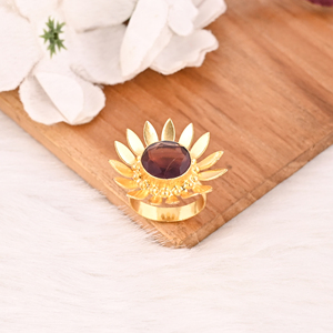 Vintage Style Pink Amethyst Gemstone Floral <b>Ring</b> Gold Plated Brass <b>Adjustable</b> Trendy Fashion Jewelry for Women - Product Image 4