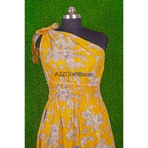 Vestido Midi Ajustado sin Mangas con Estampado Floral y Hombros Descubiertos, Hecho a Mano, 100% Algodón, Cómodo para Mujer, Ideal para Fiestas, Playa y Bodas - Product Image 3