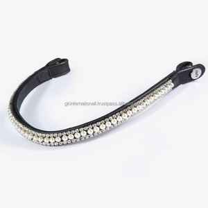 Meilleure vente en gros approvisionnement cristaux blancs perles forme de vague décorative cuir anglais noir rembourré cheval front bande - Product Image 1
