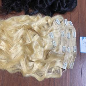 Vente en gros Clip de cheveux humains Super Double Drawn Straight Blonde Hair Bundle 100% cheveux vierges non traités Meilleur vendeur - Product Image 2
