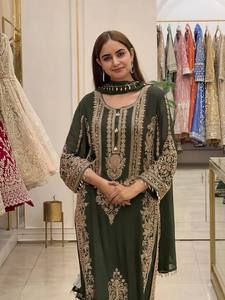 Robe Anarkali en rayonne brodée verte pour femme, style traditionnel indien pakistanais, longueur ras du sol, tenue décontractée, coupe classique - Product Image 5
