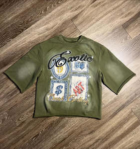 Camiseta de media manga con estampado de diamantes de imitación personalizada multicolor Vintage 100% algodón Boxy Heavyweight Oversize para hombre - Product Image 5