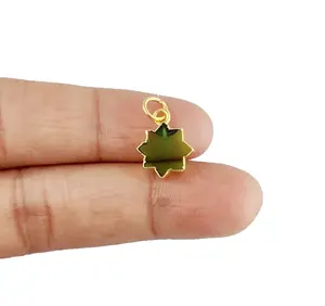 Pingente galvanizado em forma de sol 12mm, pingente de ouro galvanizado com pedras naturais para aniversário, pingente de sol peridot