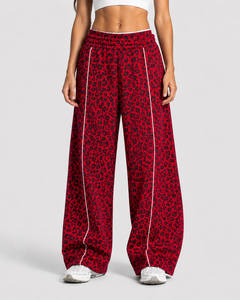 Custom Logo Women's Contrastline Red Leopard Print Tracksuit <b>Set</b> Fleece Pullover Hoodie Women's Casual Oversized Wide Leg Jogger - Product Image 5