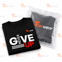 Tiierwear T-shirt noir à manches courtes pour homme, imprimé « Never Give Up », décontracté, col rond, coupe ajustée, en jersey de coton respirant