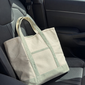 Bolsa de Lona de Gran Capacidad con Asa para el Hombro, Rayas Verde Salvia, Bolsa de Compras Diaria - Product Image 2