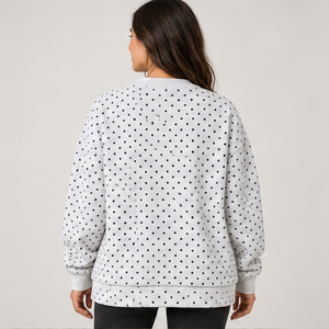 Sweat-shirt à col rond gris chiné clair pour femme avec pois bleu foncé sur toute la surface, manches longues, logo personnalisé - Product Image 3