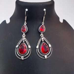 Boucles d'oreilles en grenat rouge, en argent Sterling 925, bijoux faits à la main, cadeau pour femmes, anniversaire, cristal Unique - Product Image 1