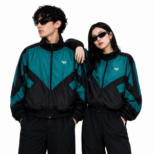 Customize Retro Color Block Nylon Track Men's <b>Jackets</b> Unisex Lightweight Zip Up Windbreaker Streetwear Sports Outerwear Supplier - Product Image 1