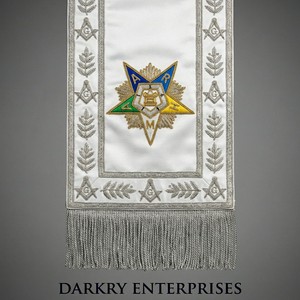 Écharpe maçonnique en soie blanche, broderie à la main en fil d'or, bordure en forme d'arche, franges argentées, pour Arche de la Cuvette, Régalia de Loge personnalisée - Product Image 6