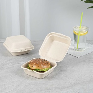 New Disposable Food Take Away Box 6 X 6 Inch Bagasse Burger Boxes Biodegradable Compostable <b>Takeaway</b> <b>Containers</b> with Lid 2026 - Product Image 1
