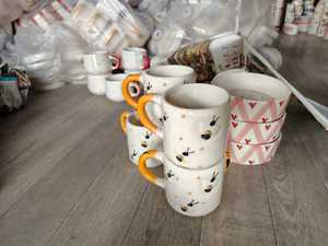 Striped Ceramic Coffee Mugs Set Colorful Retro Design <b>Microwave</b> Safe Dishwasher Safe Home Use Party Drinkware - Product Image 2