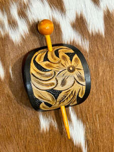 New American Western Style Real Genuine Leather Women <b>Barrette</b> <b>Hair</b> <b>Clips</b> Tooled Hand Painted High Quality Vintage <b>Hair</b> Stick - Product Image 2