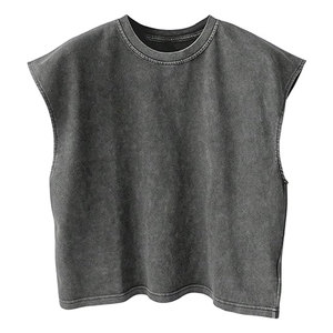 Débardeurs d'été délavés pour hommes, hauts sans manches à col rond, t-shirts vintage coupe musculaire, légers et décontractés en coton - Product Image 1