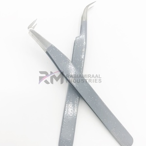 RMI Silver Tip Curve Boot Point Silver Powder Color Tweezers High Quality Stainless Steel Eco-Friendly Anti-Static Eyelash - Product Image 2