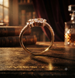 Anillo de compromiso de lujo con diamantes cultivados en laboratorio, corte pera, diseño de racimo, en oro rosa con banda pavé, para mujer - Regalo de aniversario - Product Image 1