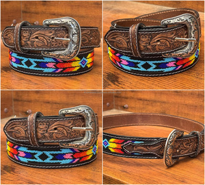 Premium Quality Customized Western Cow <b>Leather</b> Beaded <b>Belt</b> for Men & Women With Hand <b>Tooled</b> Design Top Manufacturer Supplier - Product Image 3