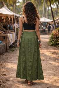 Falda Maxi Bohemia Verde Oliva para Mujer, Estilo Hippie, Larga, Estilo Cottagecore, Fluida - Product Image 5