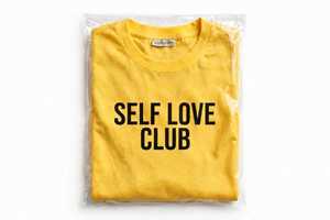 Camiseta de Verano para Mujer, Talla Grande, Cuello Redondo, Manga Corta, Color Sólido, Algodón Amarillo, con Logotipo Estampado en la Parte Delantera, de Alta Calidad - Product Image 6