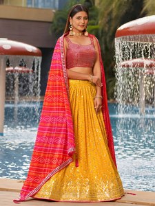 Modern <b>Sequined</b> Sleeveless <b>Crop</b> <b>Top</b> with A-Line Floor-Length Skirt Breathable in Yellow and Pink for Bridesmaid Wear - Product Image 4
