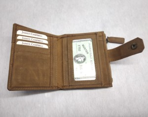 Handcrafted Zipper Compartment Coin Pocket Card Holders Genuine Oil Leather <b>Wallets</b> <b>RFID</b> Durable Daily Usage Button Crazy Horse - Product Image 2