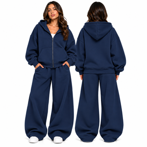 Custom Oversized Fit Two Piece Hoodie Sweatpants Sets Full Zipper <b>Women</b> Solid Color Sports Tracksuits Sets Jogger Sets <b>Sweatsuit</b> - Product Image 5