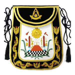 Custom OEM Freemason Past Master <b>Apron</b> with Gold Embroidery <b>Black</b> Trim and Tassels for Ceremonial Lodge Regalia Wear - Product Image 1
