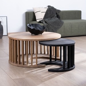 Vandana Golden Vision set of two round coffee tables in <b>sandblasted</b> brown and black mango wood - Product Image 4