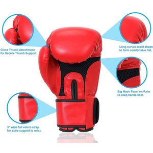 Gants d'entraînement de boxe en cuir PU de qualité supérieure fabriqués en usine, évacuation de l'humidité, fermeture auto-agrippante, bicolores, impression de logo personnalisée, haut de gamme - Product Image 2