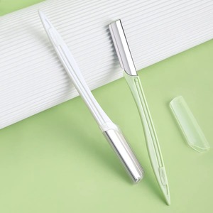 Rasoir à sourcils 2 lames en acier inoxydable, rasoirs de sécurité pour épilation, tondeuse pour le visage et le corps, pour femme, vert et blanc, design moderne - Product Image 1