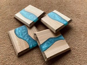 Solid Walnut Epoxy Resin Coasters for Tea and Coffee Modern Walnut Wood Epoxy Coaster <b>Set</b> for Kitchen & Living Room - Product Image 3