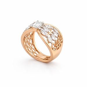 Bague en or rose 14 carats avec diamant taille marquise pour femme, élégante, moderne, bicolore, pour fiançailles et mariage, bijoux fins, finition polie - Product Image 2