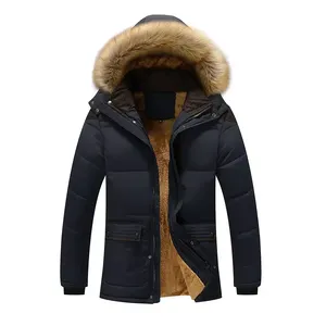 Manteaux d'hiver longs pour hommes, imperméables, coupe-vent, rembourrés, matelassés en coton, parkas avec capuche amovible - Product Image 4
