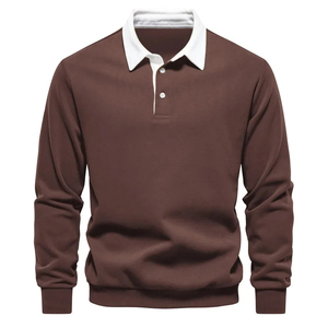 <b>Men</b> Long Sleeve Knitted <b>Polo</b> Shirt Solid Color Casual Wear Black <b>White</b> Collar Regular Fit Anti-Pilling Design Casual Streetwear - Product Image 3