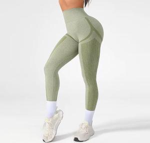 Leggings tricotés taille haute vert uni, longueur intégrale, anti-transpiration, 220g, extensibles, sportifs, pour femme, pour le yoga - Product Image 1