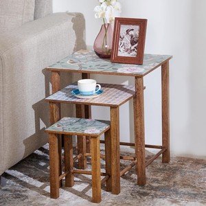 Handcrafted Mango Wood Nesting Stools with Tile Inlay - Wholesale - Product Image 1