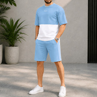 Ensemble court deux pièces color block personnalisé, imprimé, respirant, séchage rapide, coton premium, streetwear décontracté, t-shirt à manches courtes