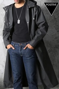 Manteau long imperméable d'hiver pour homme avec capuche, logo frontal, fermeture simple boutonnage et cordon de serrage - Product Image 5