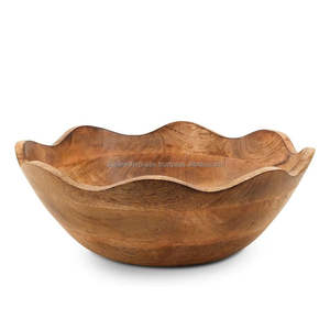 Tazón de madera artesanal para servir, ideal para decorar la mesa de comedor con elegancia, perfecto para ensaladas, frutas, pasta, pan y uso diario. - Product Image 1