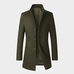 Blazer en laine pour homme, style britannique, col mandarin, simple boutonnage, coupe droite, tissé, teint uni, marron - Product Image 4