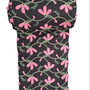 Vestidos Kurtis para niñas de tela de algodón peinado transpirable y ligero, con apliques negros y bordados florales 3D. - Product Image 1