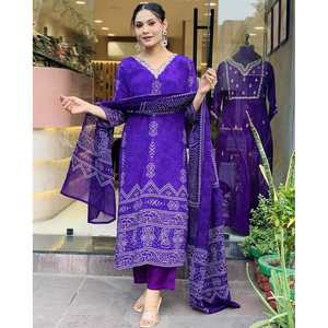 ÚLTIMA IMPRESIÓN DIGITAL DE MUSELINA CON TRABAJO A MANO INFERIOR SUPERIOR CON DUPATTA MORADO - Product Image 1