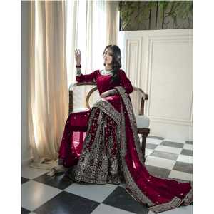 SSR Fancy Red <b>Top</b>-Gharara and Dupatta Set with Heavy Embroidery and Sequence Work <b>Modest</b> Clothing - Product Image 3