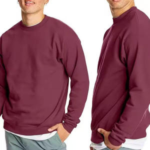 Sweat-shirt à col rond pour homme, couleur bordeaux, coupe classique, 100% coton, tricoté, pull-over décontracté, couleur unie - Product Image 5