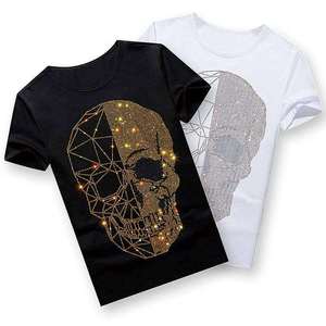 T-shirt personnalisé pour homme en strass, 100 % coton, écologique, à manches courtes, avec cristaux scintillants, respirant, couleur unie, tendance - Product Image 3