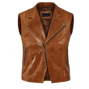 Nouveau gilet de motard en cuir de vachette pour homme, style personnalisé, gilet décontracté en cuir de haute qualité, style motard, col en V - Product Image 1
