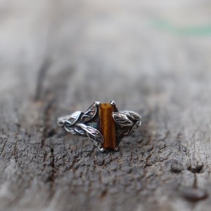Tigers Eye Ring Nature Inspired <b>Solid</b> <b>Silver</b> Gold Plated Rounded Tube Stone Bestseller Jewelry Graduation Gift - Product Image 3