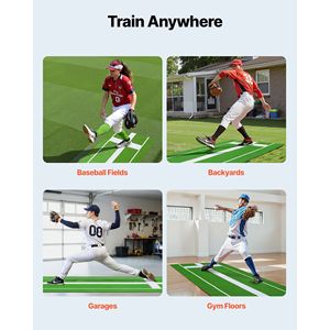 Colchoneta de Goma para Lanzamiento de Sóftbol y Béisbol de 10x3 pies, Césped Antideslizante y Antidecoloración con Base de Espuma Antideslizante, Ayuda de Entrenamiento Portátil - Product Image 2